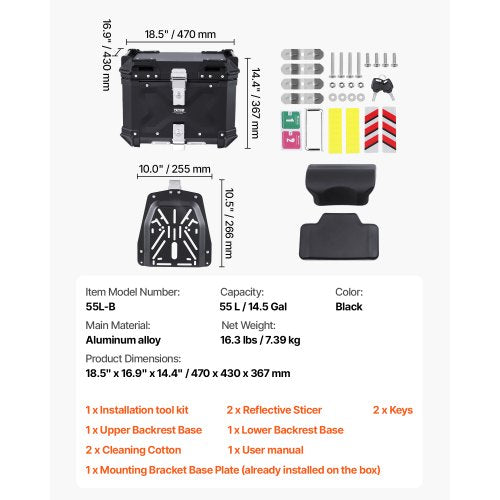 Motorcycle Top Case Universal Aluminum Alloy Motorbike Tail Box with Leather