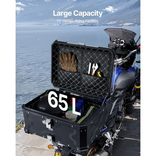 Motorcycle Top Case Universal Aluminum Alloy Motorbike Tail Box with Leather
