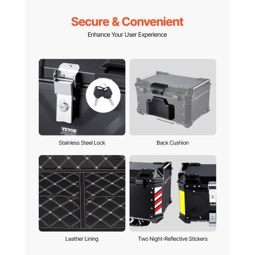 Motorcycle Top Case Universal Aluminum Alloy Motorbike Tail Box with Leather
