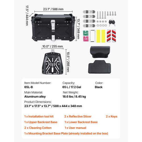 Motorcycle Top Case Universal Aluminum Alloy Motorbike Tail Box with Leather
