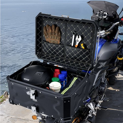 Motorcycle Top Case Universal Aluminum Alloy Motorbike Tail Box with Leather