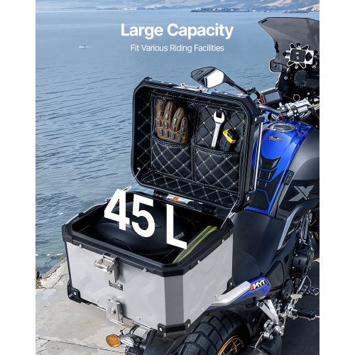 Motorcycle Top Case Universal Aluminum Alloy Motorbike Tail Box with Leather
