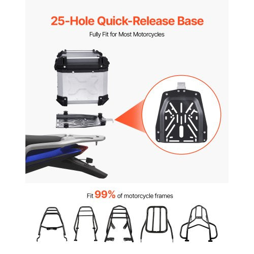 Motorcycle Top Case Universal Aluminum Alloy Motorbike Tail Box with Leather