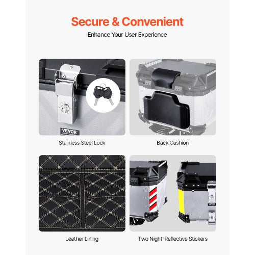 Motorcycle Top Case Universal Aluminum Alloy Motorbike Tail Box with Leather