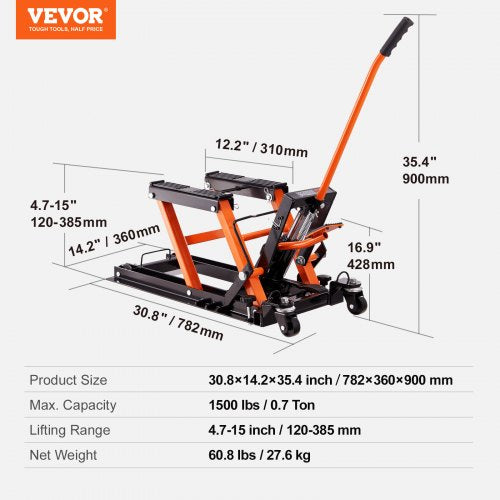 Steel Hydraulic Motorcycle Jack Stand 1500 LBS ATV Scissor Lift Jack