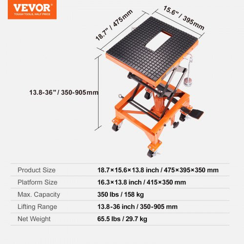 Hydraulic Motorcycle Lift Table 350 LBS Capacity Motorcycle Scissor Jack