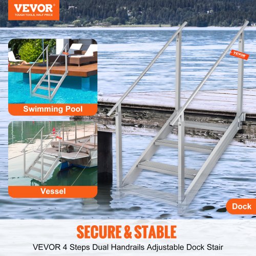 Dock Ladder 4 Step Dock Stairs 3038 Adjustable Height 500 lbs Load