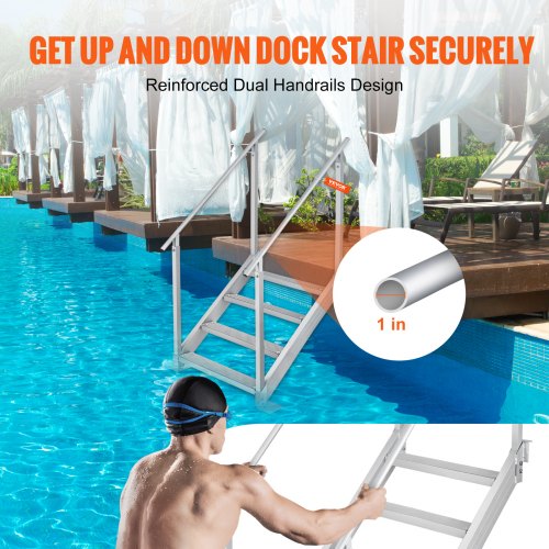 Dock Ladder 4 Step Dock Stairs 3038 Adjustable Height 500 lbs Load