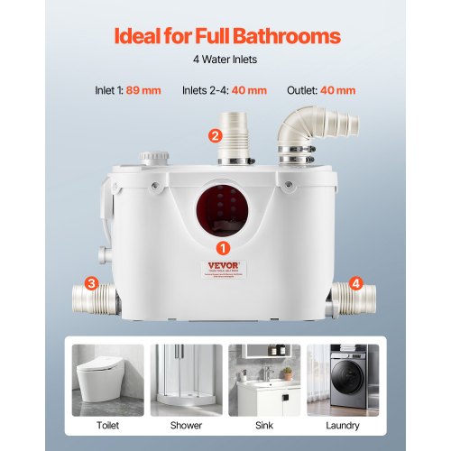 Macerator Pump 500W 29 GPM Flow 26 ft8 m Head Macerator Sewerage Toilet