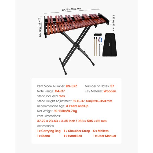 Glockenspiel Xylophone 37 Notes Wooden Professional Xylophone Percussion
