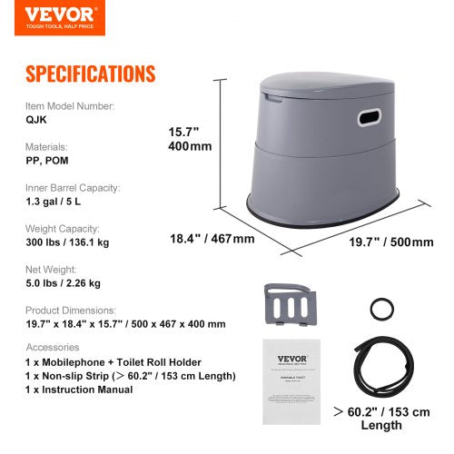 Portable Toilet for Camping Porta Potty with 1.3 Gal Detachable Inner