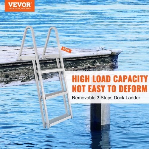 Dock Ladder Removable 3 Steps 350 lbs Load Capacity Aluminum Alloy