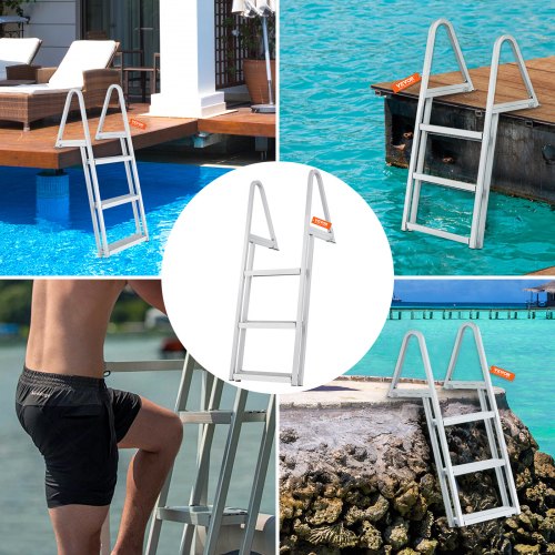 Dock Ladder Removable 3 Steps 350 lbs Load Capacity Aluminum Alloy