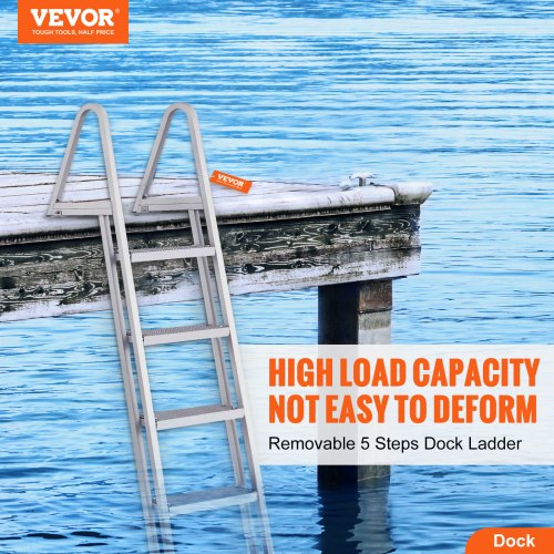 Removable Dock Ladder 5 Steps 350 lbs Load Capacity Pontoon Boat Ladder