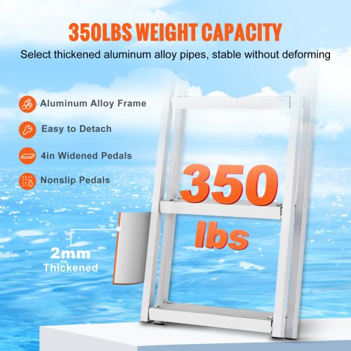 Removable Dock Ladder 5 Steps 350 lbs Load Capacity Pontoon Boat Ladder