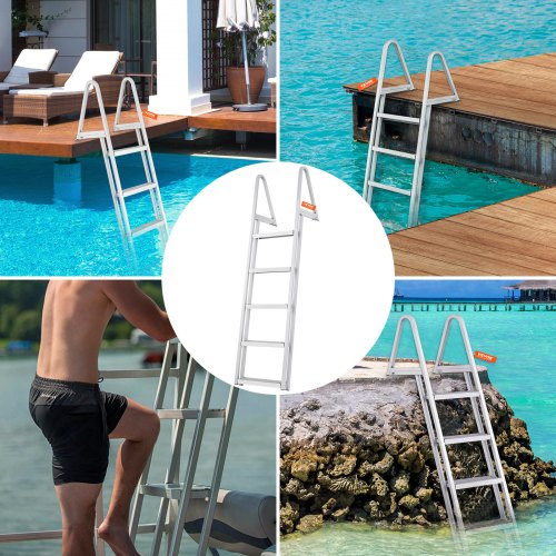 Removable Dock Ladder 5 Steps 350 lbs Load Capacity Pontoon Boat Ladder