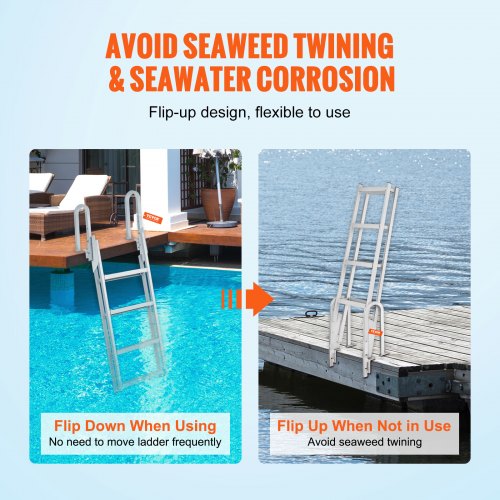 Dock Ladder Flip Up 4 Steps 350lbs Load Capacity Aluminum Pontoon Boat