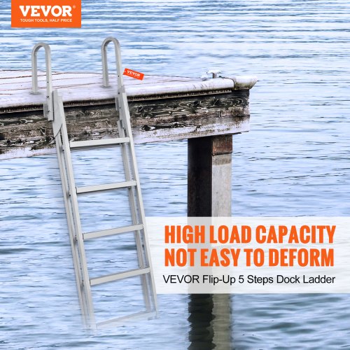 Dock Ladder Flip Up 5 Steps 350lbs Load Capacity Aluminum Pontoon Boat