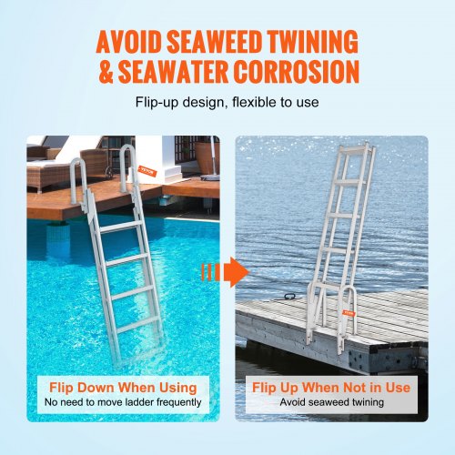 Dock Ladder Flip Up 5 Steps 350lbs Load Capacity Aluminum Pontoon Boat