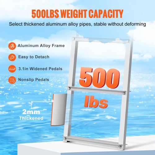Dock Ladder Removable 4 Steps 500 lbs Load Capacity Aluminum Alloy