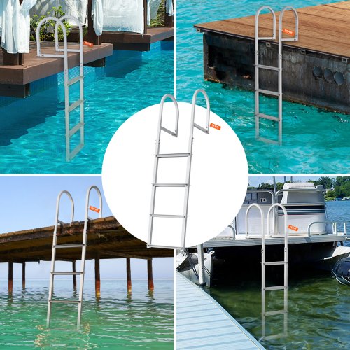 Dock Ladder Removable 4 Steps 500 lbs Load Capacity Aluminum Alloy