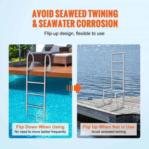 Dock Ladder FlipUp 4 Steps 350 lbs Load Capacity Aluminum Alloy Pontoon