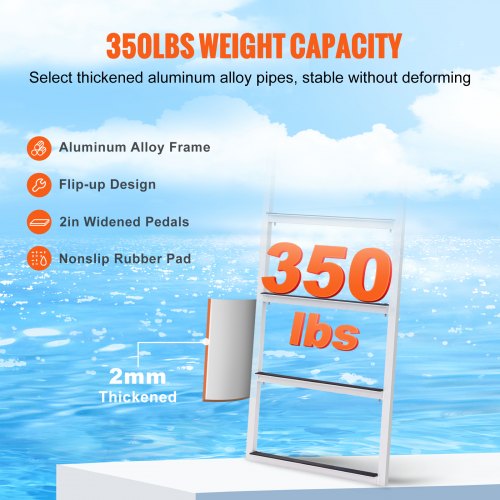 Dock Ladder FlipUp 4 Steps 350 lbs Load Capacity Aluminum Alloy Pontoon