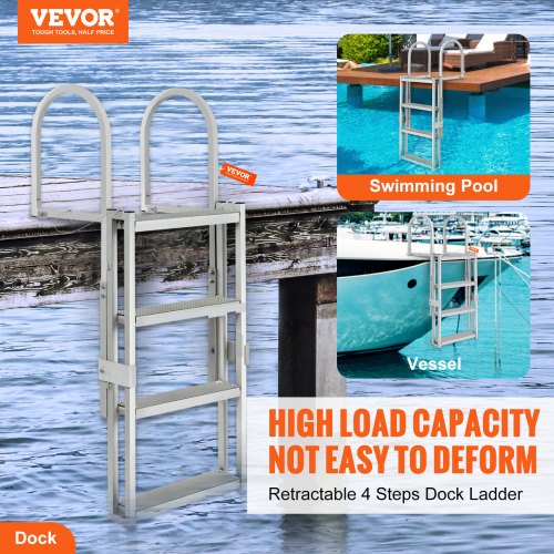 Dock Ladder Retractable 4 Steps 350 lbs Load Capacity Aluminum Alloy