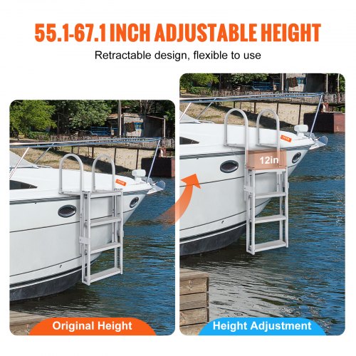 Dock Ladder Retractable 4 Steps 350 lbs Load Capacity Aluminum Alloy