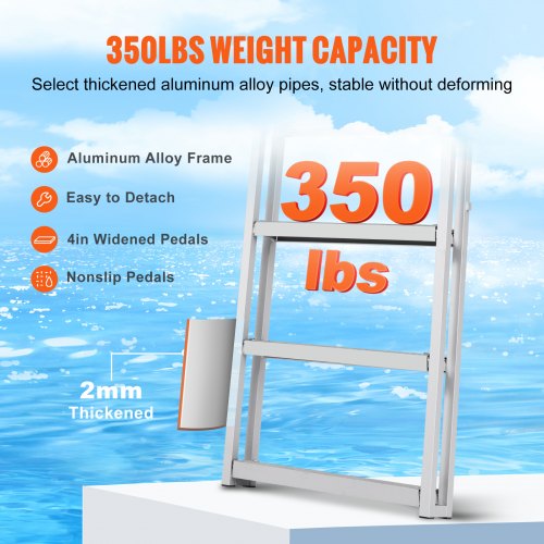 Dock Ladder Retractable 4 Steps 350 lbs Load Capacity Aluminum Alloy