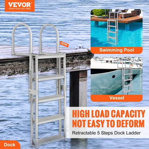 Dock Ladder Retractable 5 Steps 350 lbs Load Capacity Aluminum Alloy