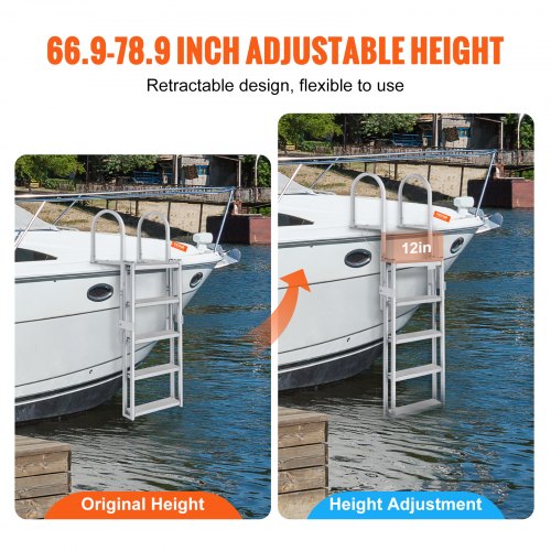 Dock Ladder Retractable 5 Steps 350 lbs Load Capacity Aluminum Alloy