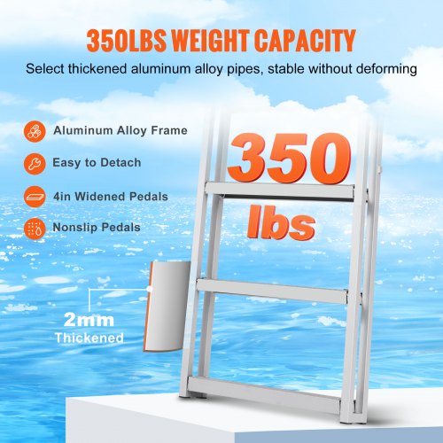 Dock Ladder Retractable 5 Steps 350 lbs Load Capacity Aluminum Alloy