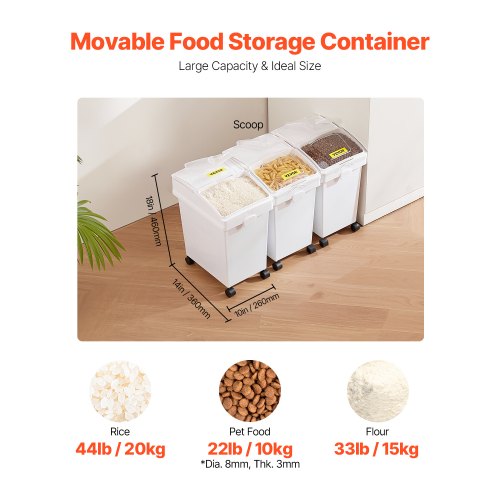 Rice Storage Container 66Gallon25L x3 Capacity Large Dog Food Dispenser