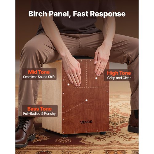 Cajon Box Drum Wooden Birchwood Percussion Instrument Snare Wires Travel Bag