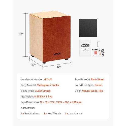 Cajon Box Drum Wooden Percussion Instrument Drum with Guitar Strings Birch