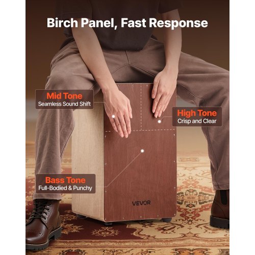 Large Cajon Box Drum Wooden Birchwood Percussion Instrument with Snare Wires