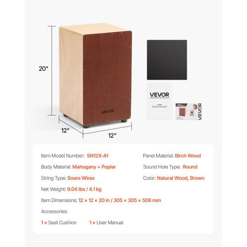 Large Cajon Box Drum Wooden Birchwood Percussion Instrument with Snare Wires