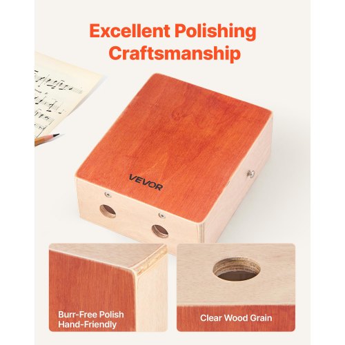 Cajon Box Drum Wood Percussion Instrument with Guitar Strings Travel Bag
