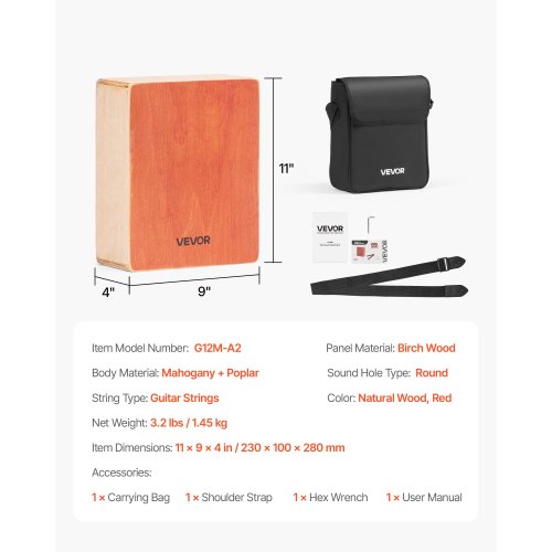 Cajon Box Drum Wood Percussion Instrument with Guitar Strings Travel Bag