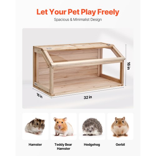 Wooden Hamster Cage 270° Viewing Hamster Habitat 32 x 16 x 16 in Dwarf