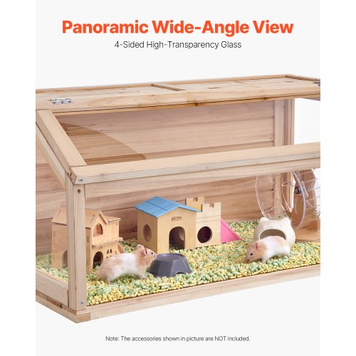 Wooden Hamster Cage 270° Viewing Hamster Habitat 32 x 16 x 16 in Dwarf