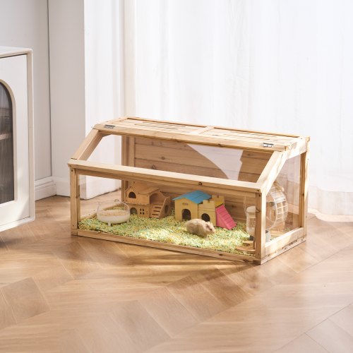 Wooden Hamster Cage 270° Viewing Hamster Habitat 32 x 16 x 16 in Dwarf