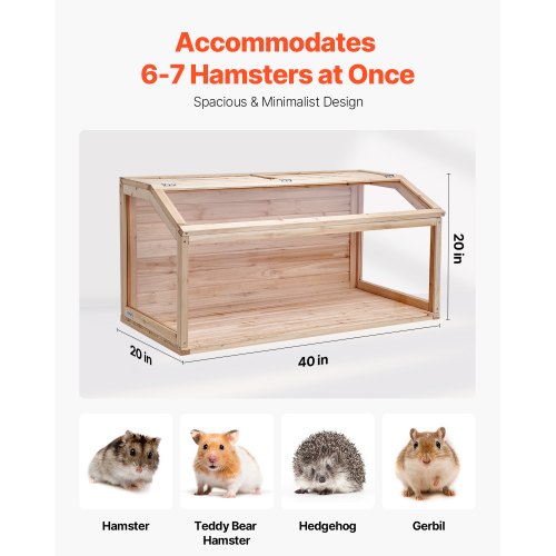 Wooden Hamster Cage 270° Viewing Hamster Habitat 40 x 20 x 20in Dwarf