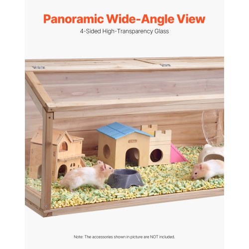 Wooden Hamster Cage 270° Viewing Hamster Habitat 48 x 20 x 20in Dwarf