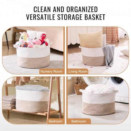 Blanket Basket 67L Cotton Rope Basket Woven Basket with Handles 20 x