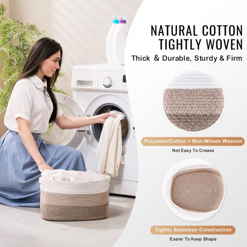 Cotton Rope Basket 22L 3 Packs Storage Basket Woven Basket Bins with Handles