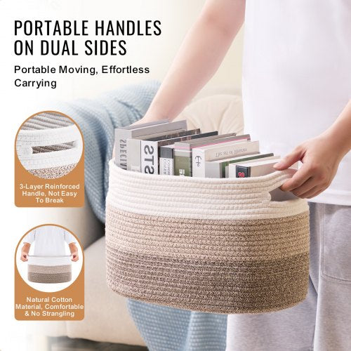 Cotton Rope Basket 22L 3 Packs Storage Basket Woven Basket Bins with Handles