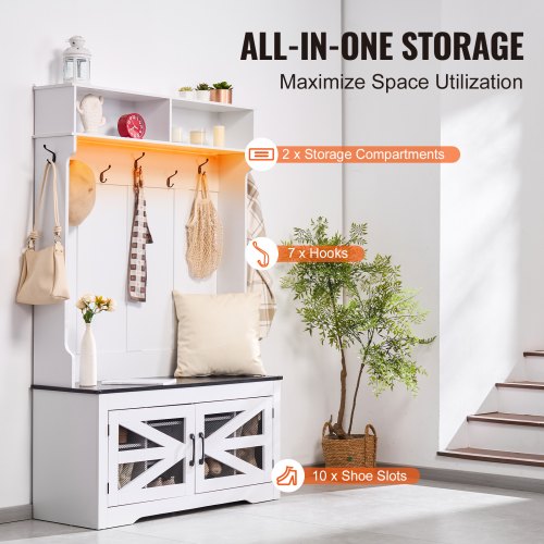 Hall Tree Entryway Bench LED Coat Rack with Shoe Storage 42 Wide Mudroom