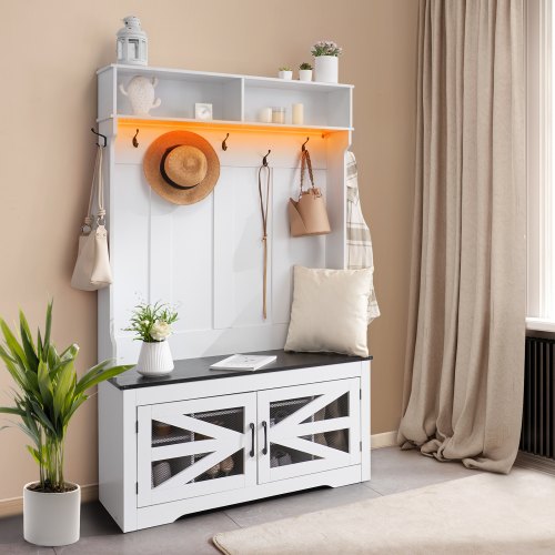 Hall Tree Entryway Bench LED Coat Rack with Shoe Storage 42 Wide Mudroom